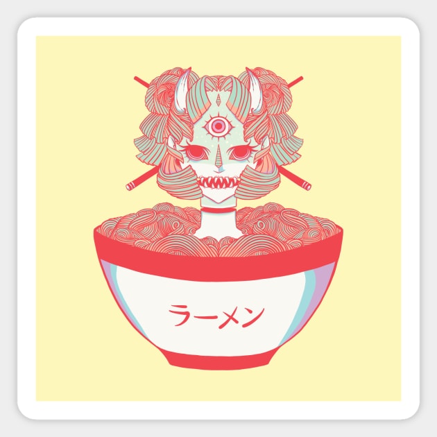 Monster Oni Girl Ramen Sticker by cellsdividing